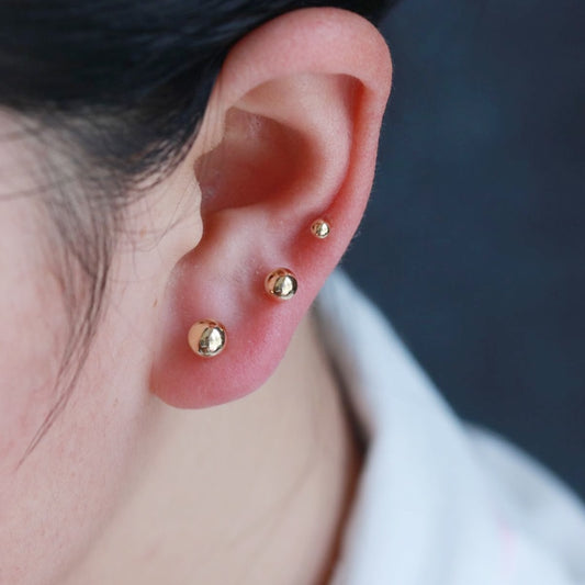 3 pair gold tiny pierce