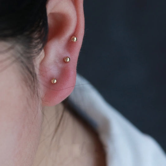3 pair gold tiny pierce