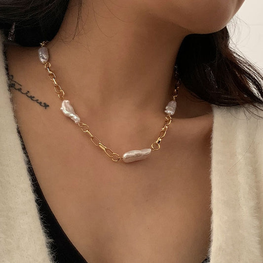 Pearls copper chain necklace