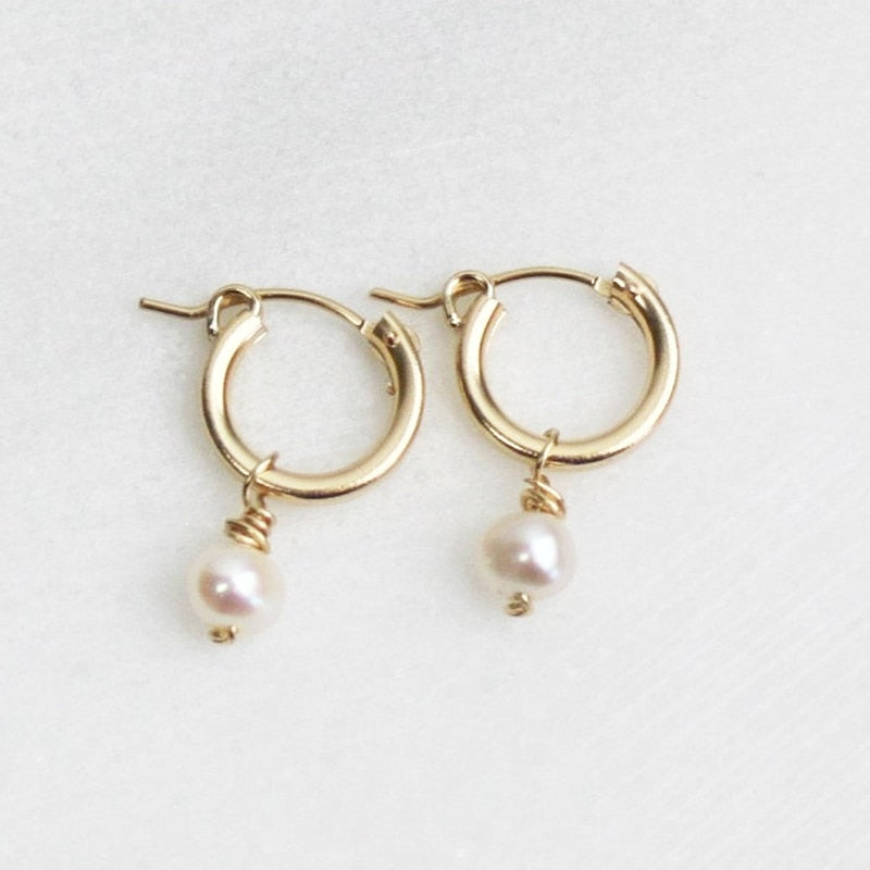 14K hoop pearl pierce