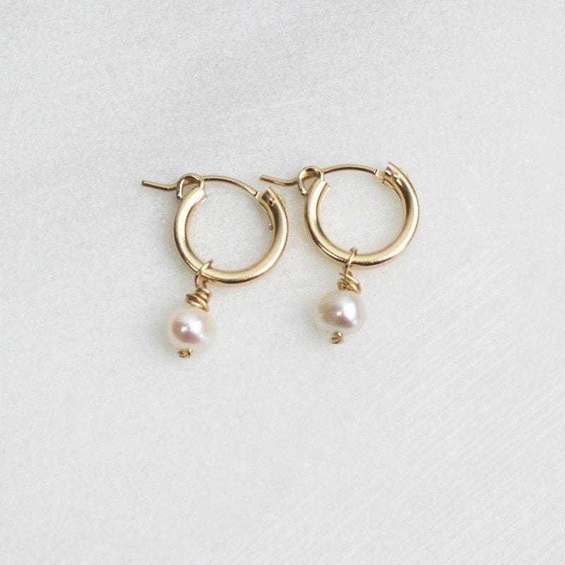 14K hoop pearl pierce