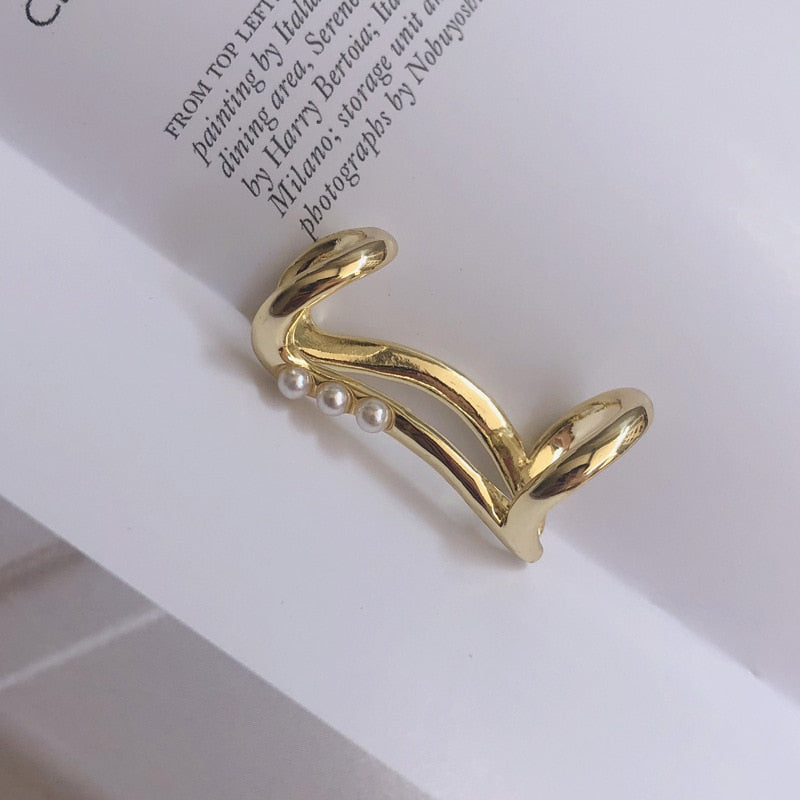 Geometric pearl ear cuff