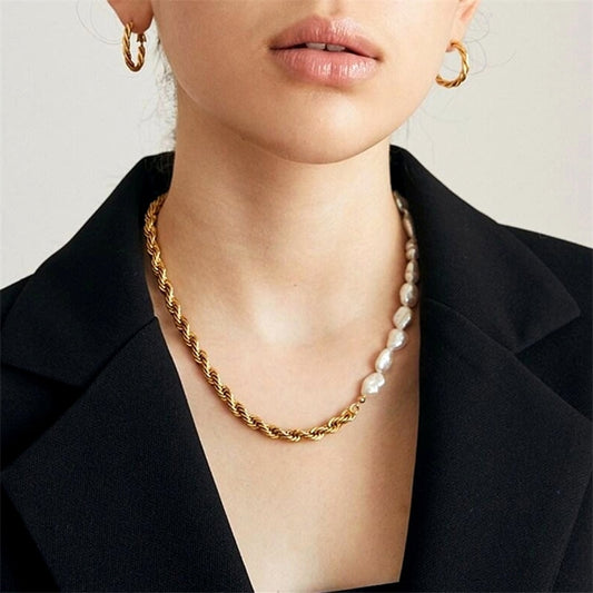Cable chain pearl necklace