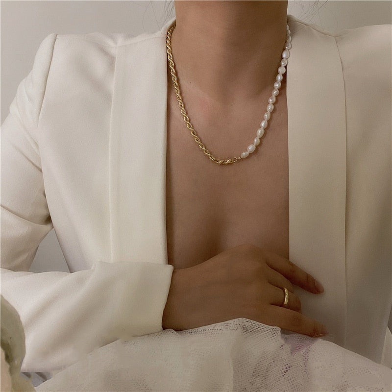 Cable chain pearl necklace