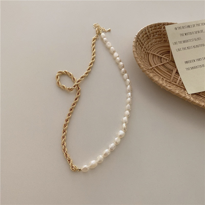Cable chain pearl necklace