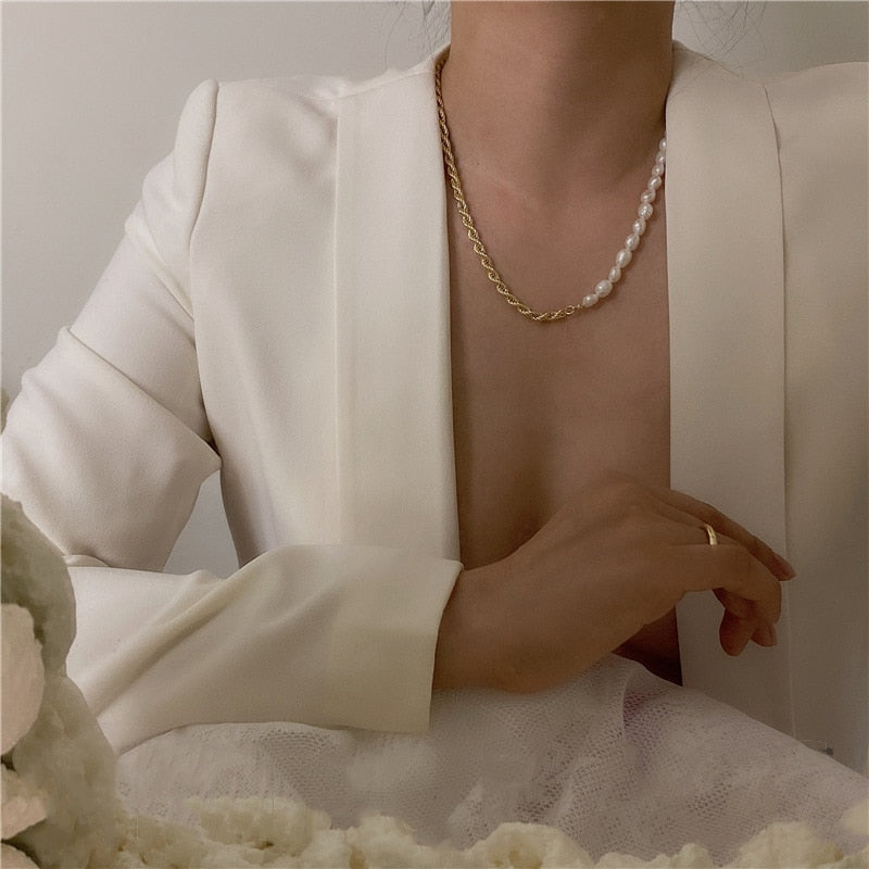 Cable chain pearl necklace