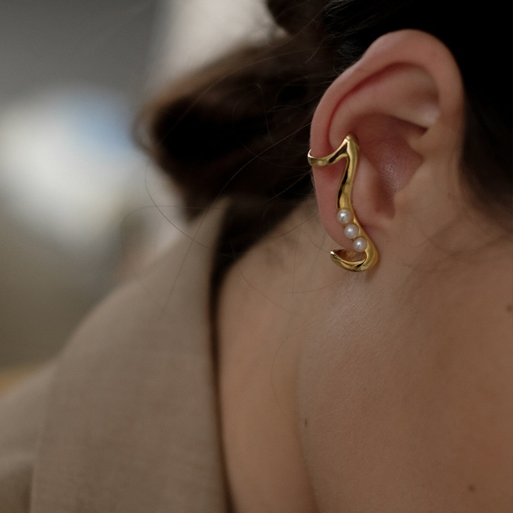 Geometric pearl ear cuff