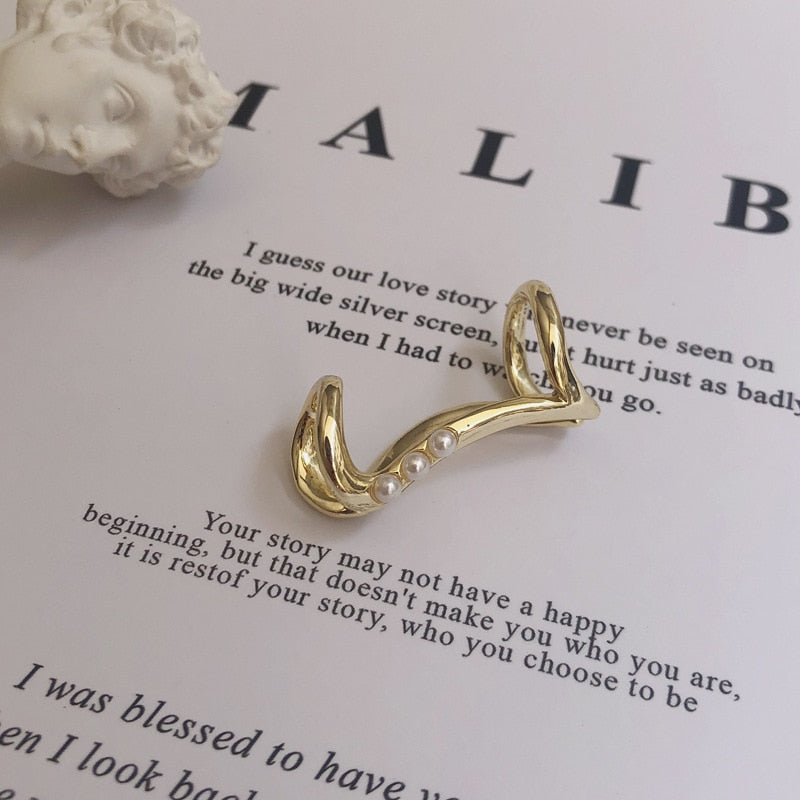 Geometric pearl ear cuff