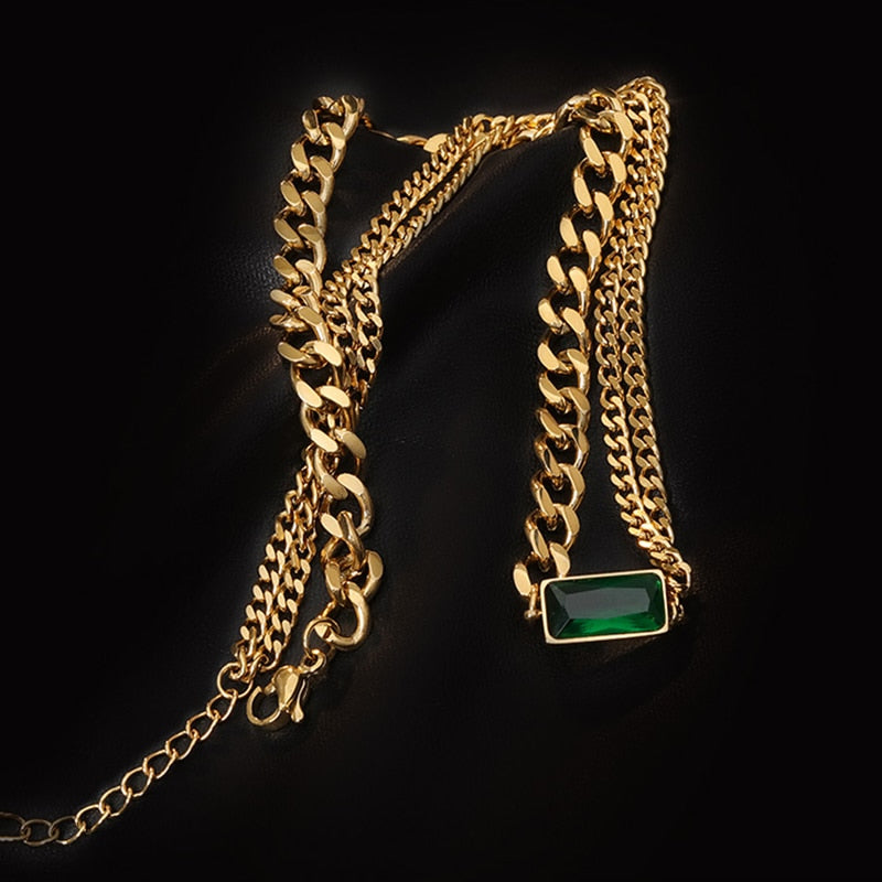 Rhinestone square pendant choker